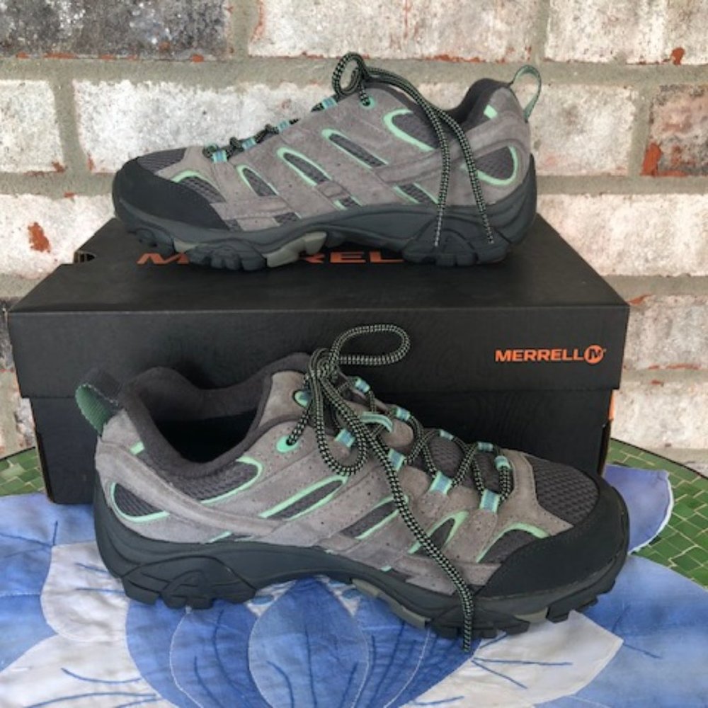 MERRELL MOAB 2 WATERPROOF HIKING SHOE DRIZZLE/MINT 7.5 W - Picture 2 of 14